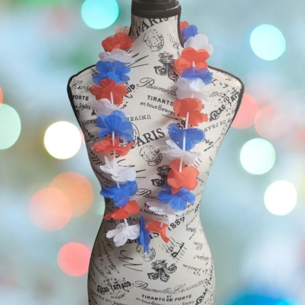 Ten Red, White and Blue Leis for Parties or Parades